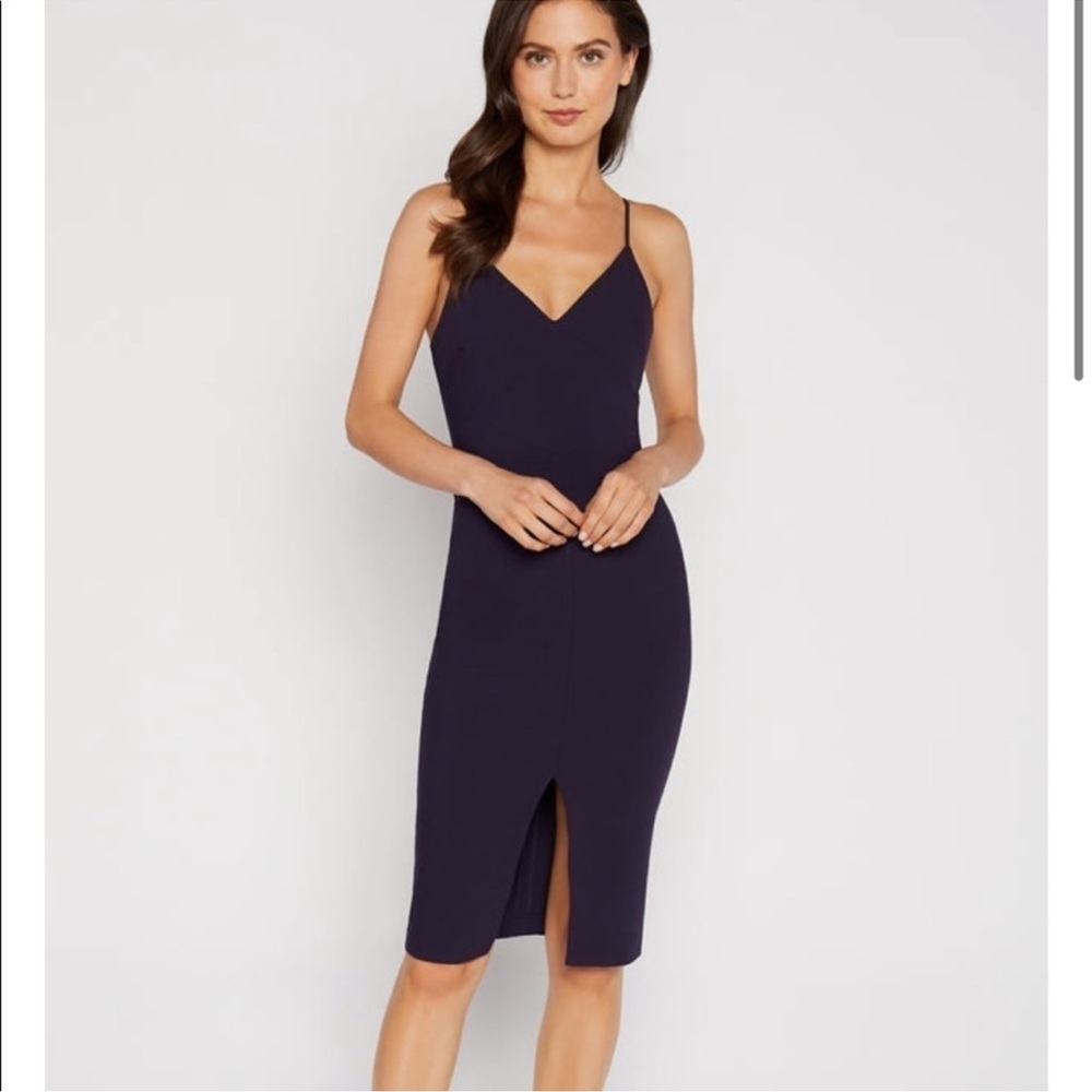 Likely Blue Sheath Midi Dress with Spaghetti Straps
